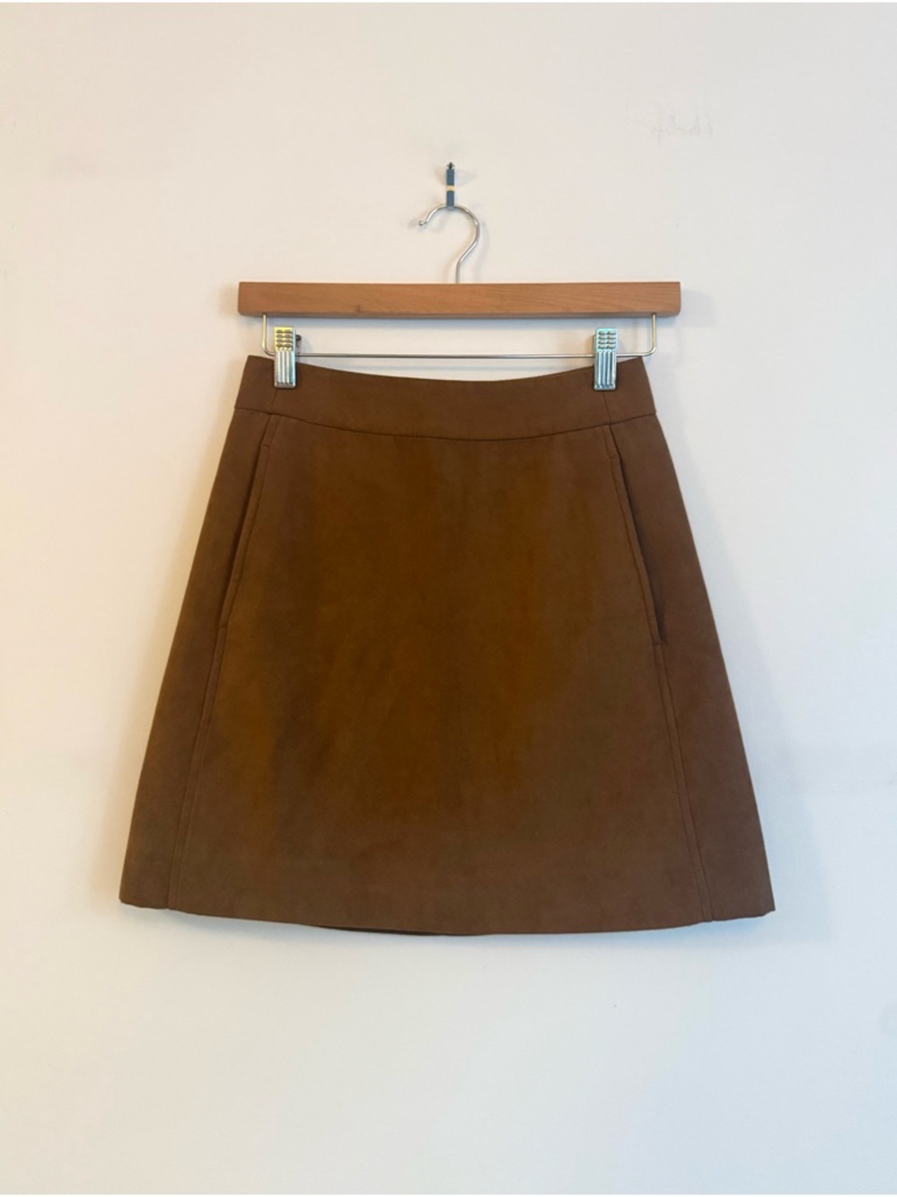 Brown Suede Vegan Leather A-Line Mini Skirt